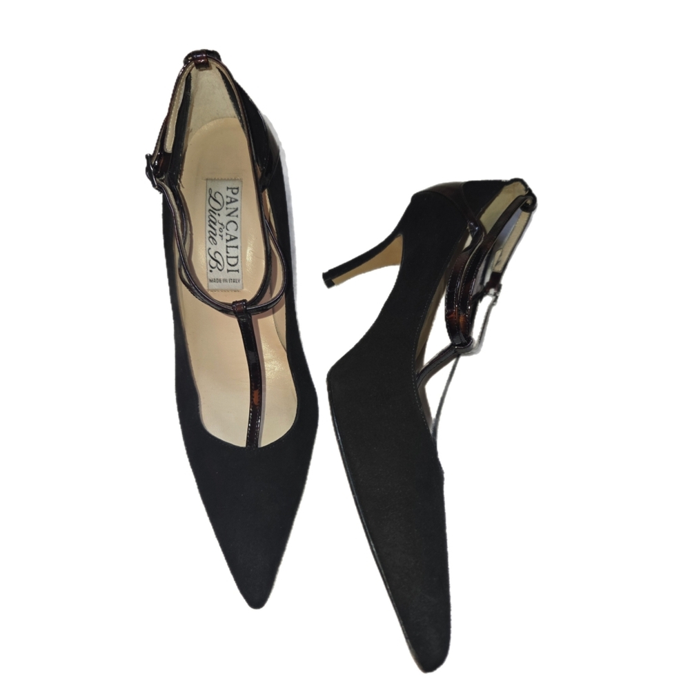 Pancaldi For Diane B. Black Suede T-strap Pumps Size 37